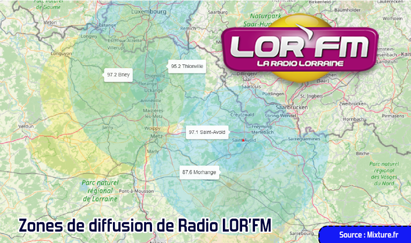 Zones de diffusion de radio LOR'FM
