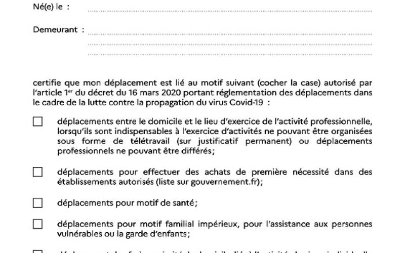 ATTESTATIONS DE DEPLACEMENT DEROGATOIRE