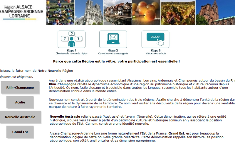 "Grand Est" rajouté sur la liste des noms pour la Grande Région ACAL