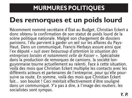 Christian Eckert revient sur le dossier KAISER